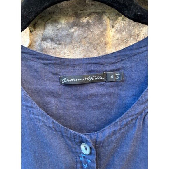 Gudrun Sjoden Tunic Top Organic Cotton Navy Medium Pockets Embroidered Button Up - Picture 3 of 7